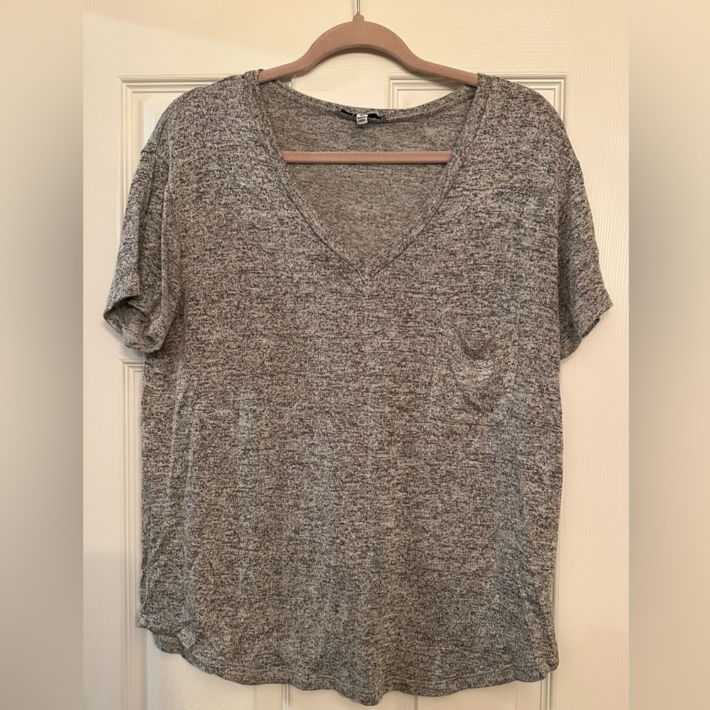 Purple Snow Heathered Gray V-Neck Tee